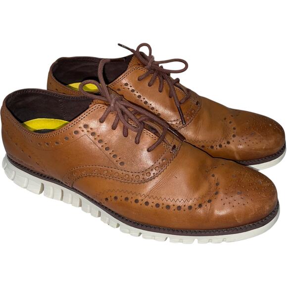 Cole Haan Zero Grand Brown Leather Wingtip Brogue Shoes    Size: 10M - Picture 1 of 8